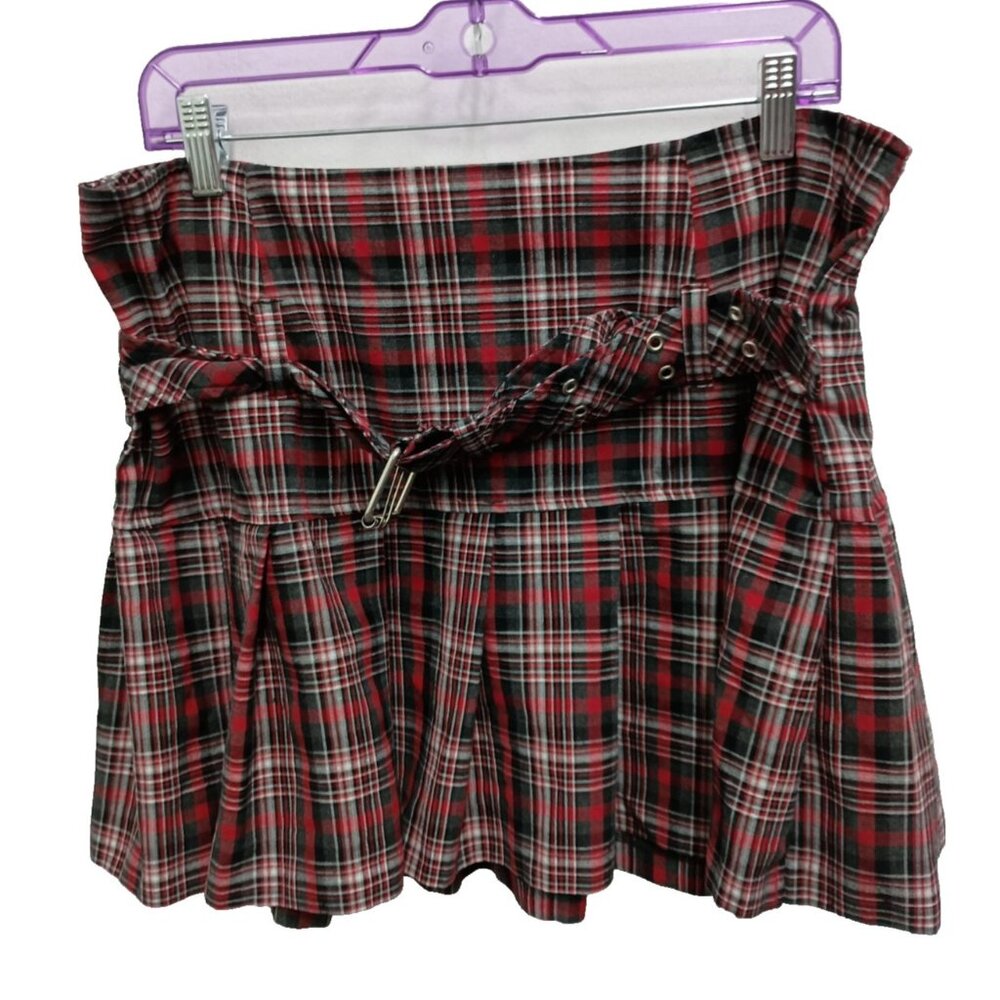 Vintage Y2K No Boundaries Womens Mini Skirt Size 17 Red Plaid Pleated‎ Grunge
